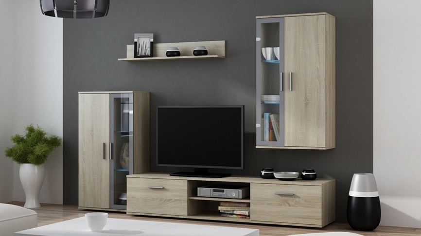 wall unit DORA sonoma oak/ sonoma oak/ grey