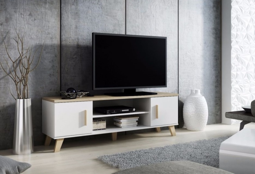 TV stand LOTTA 160 2D2K dimond white/lsonoma oak