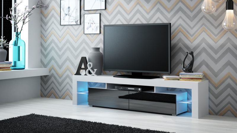 TV stand SOLO white mat/black gloss