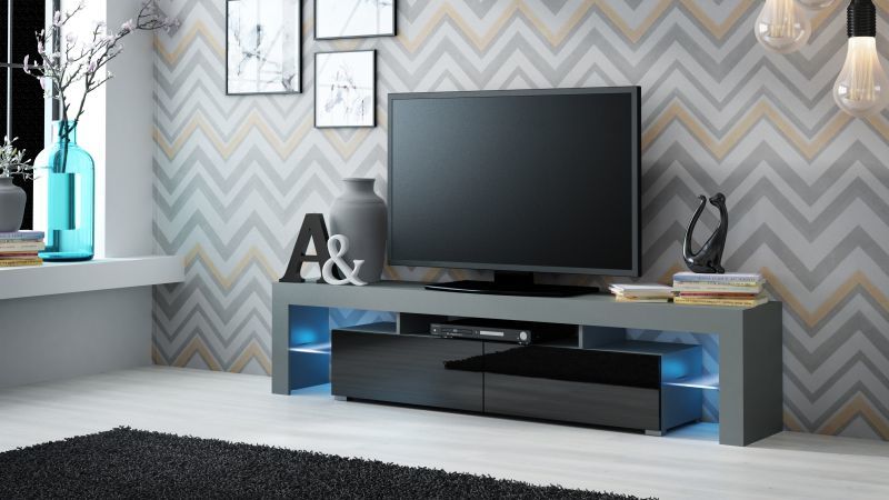 TV stand SOLO grey mat/black gloss