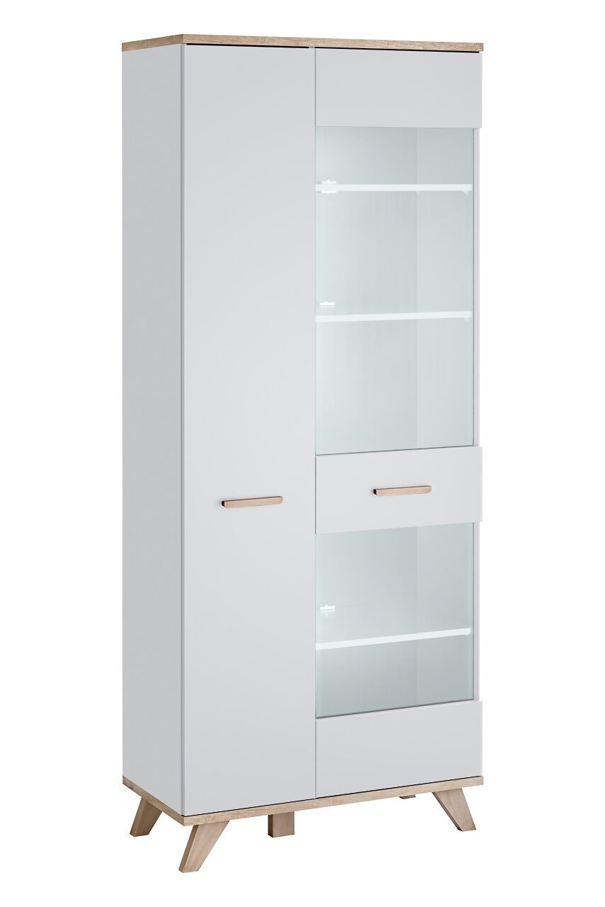 LEGG WIT/SV glass cabinet (monument oak/white)
