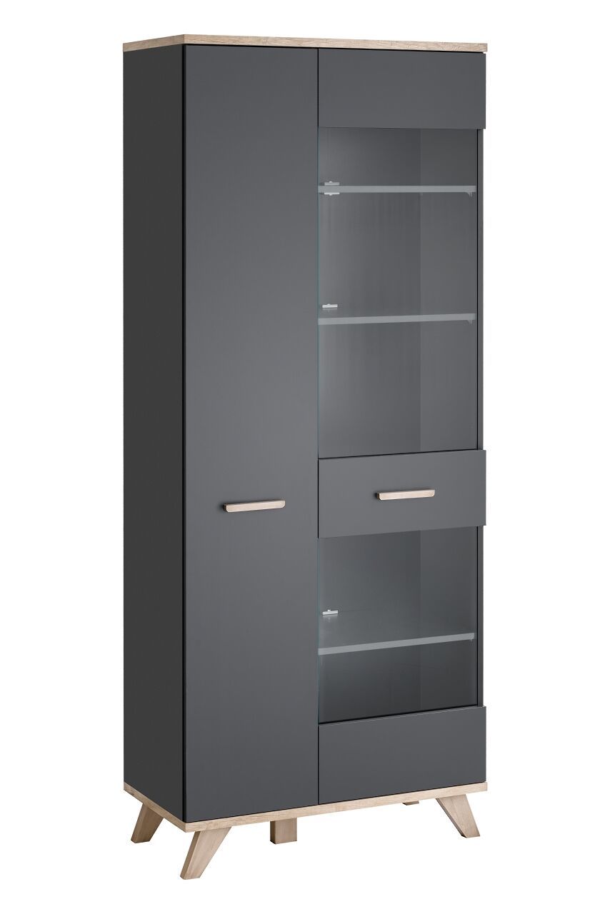 LEGG WIT/SV glass cabinet (monument oak/graphite)