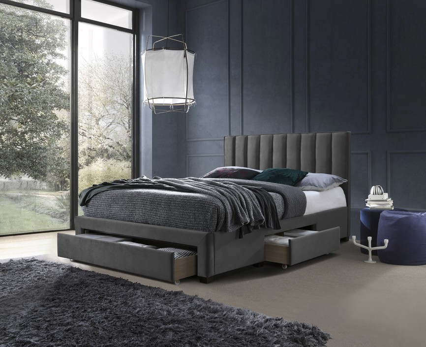 GRACE bed with drawers, color: grey
