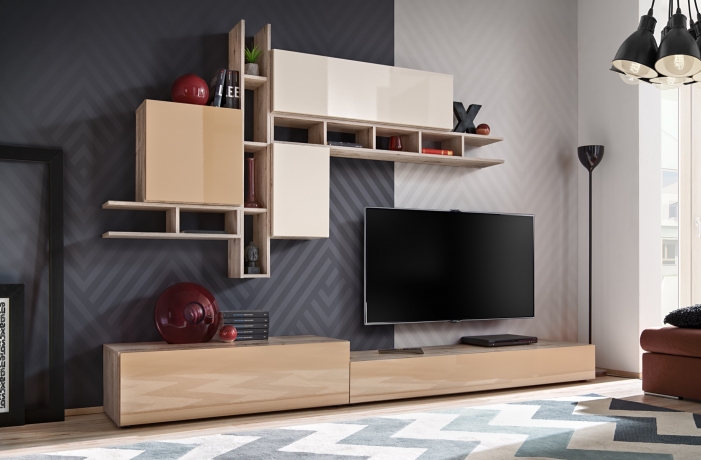 Sekcija Glossy Furniture 2 DĄB MAT/CAPPUCCINO POŁYSK