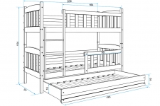 KUBUS trīsstāvu gulta (triple) 200x90 SOSNA