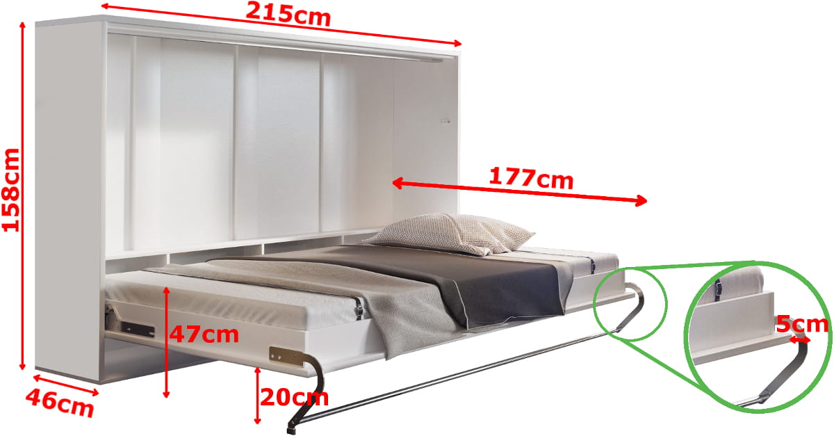 Sienā iebūvējama gulta horizontāla, bez matrača - 140x200