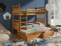 TOSIA 90x190 Trīsstāvu koka gulta + matrači