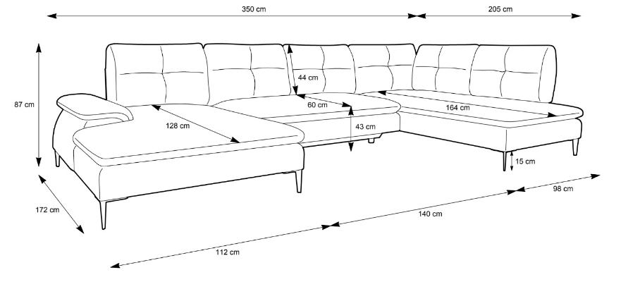 Izvelkamais stūra dīvāns ZONDA U2
